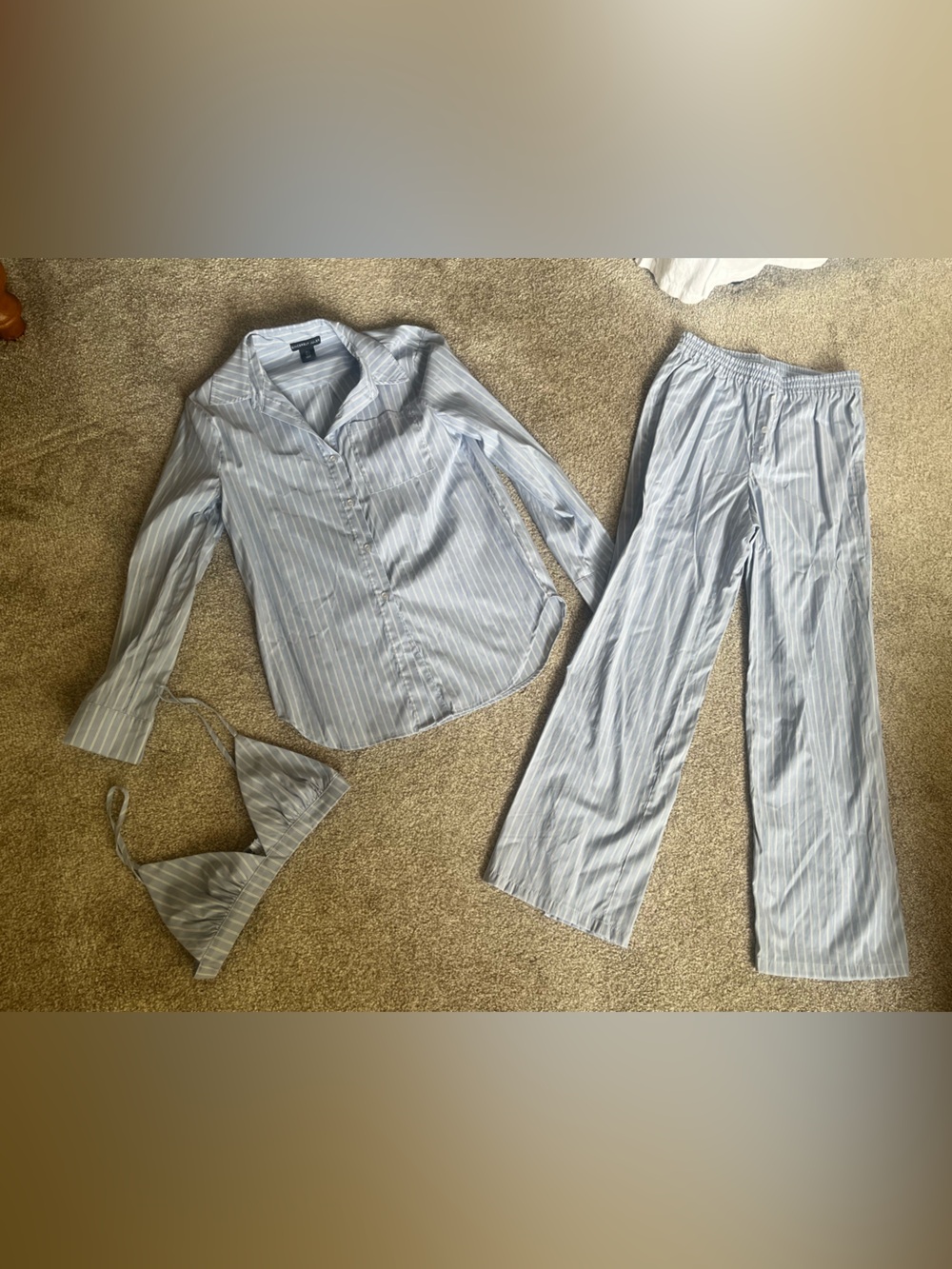 Sincerely Jules Light Blue & White Pinstripe Pajama Set